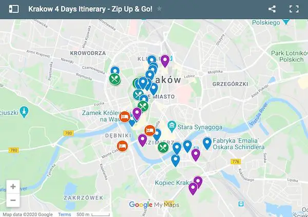 google maps krakow itinerary