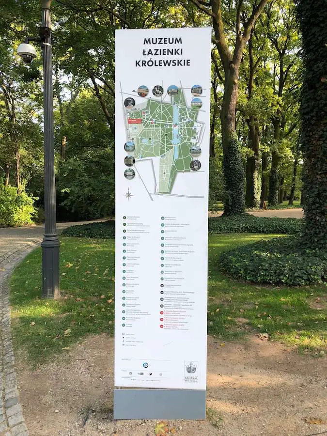 Lazienki Park sign