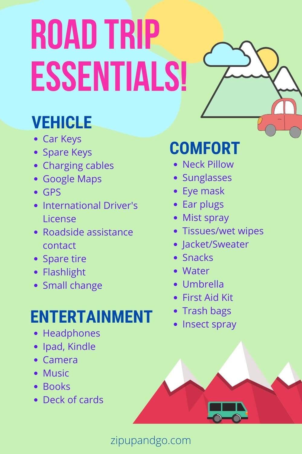 packing list for long road trip